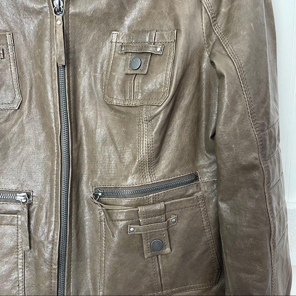 BLANC NOIR Raw Leather Brown Moto Jacket - Picture 4 of 7